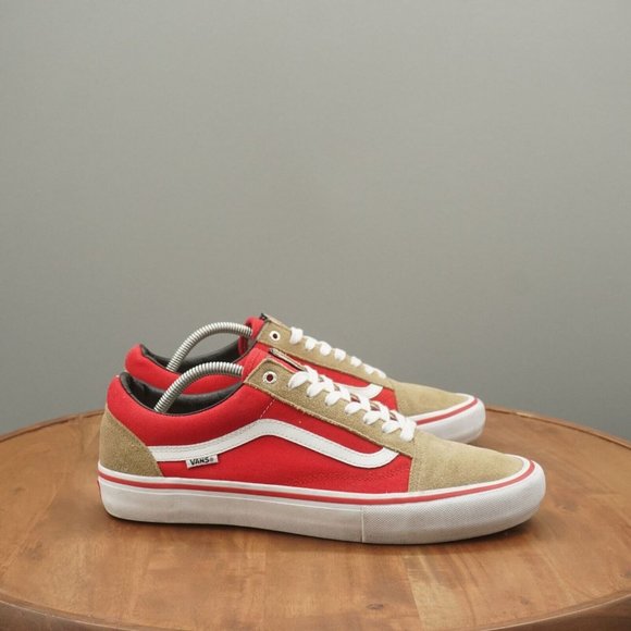 Vans Mens Old Skool Two Tone Sneakers Size 11.5 Beige Red Suede Canvas - Picture 2 of 11